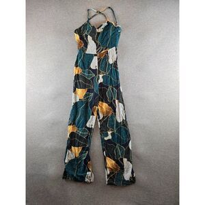 Averie Blue Floral Sleeveless Jumpsuit Beach Wide Leg Bathing Suit Cover Up XS‎